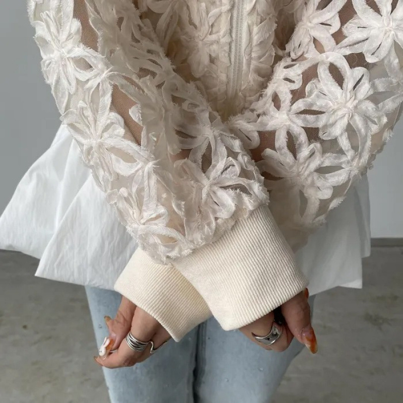 花柄ファッション 立体花模様ジップアップボンバージャケット