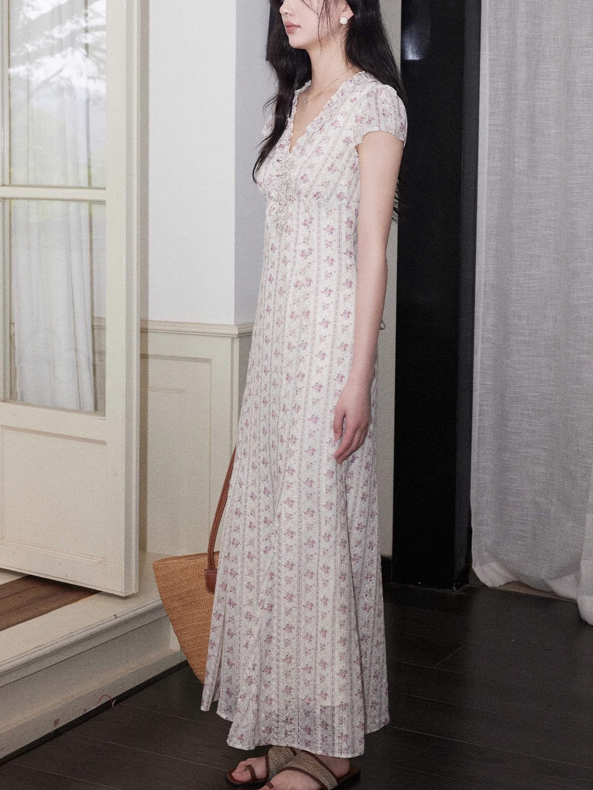 花柄ファッション 優美な花柄マキシワンピース