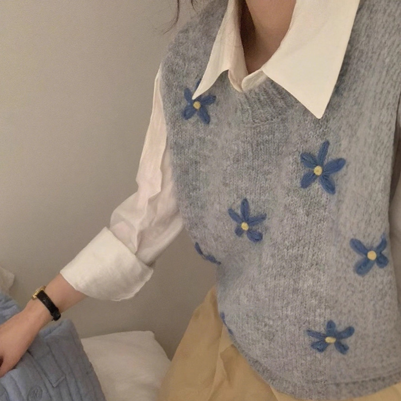 花柄ファッション 小花刺繍ニットベスト