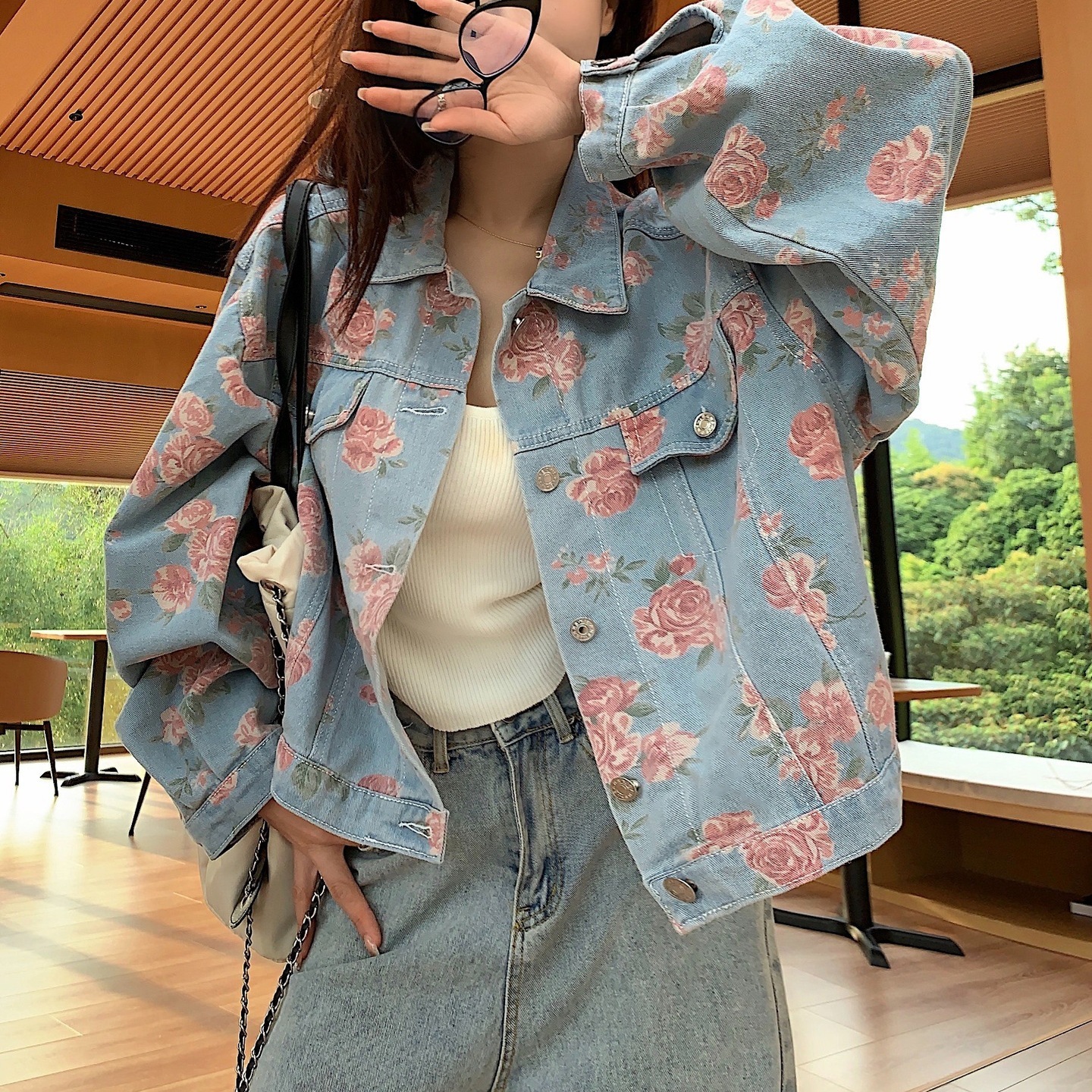 花柄ファッション バラ柄デニムジャケット