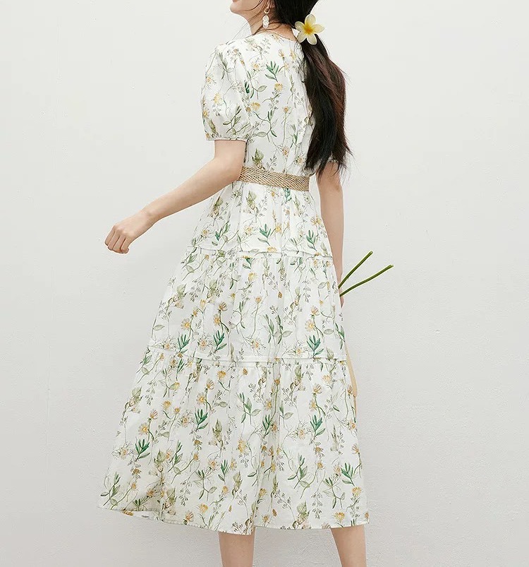 花柄ファッション 優美な花園ティアードロングワンピース