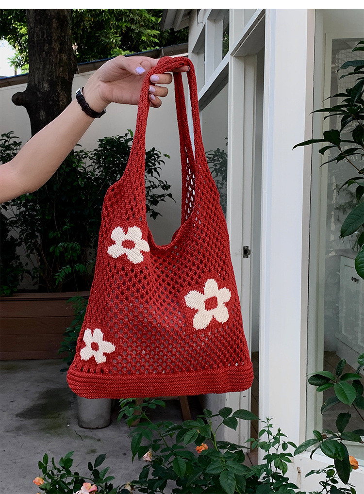 花柄ファッション メッシュ編み花柄トートバッグ