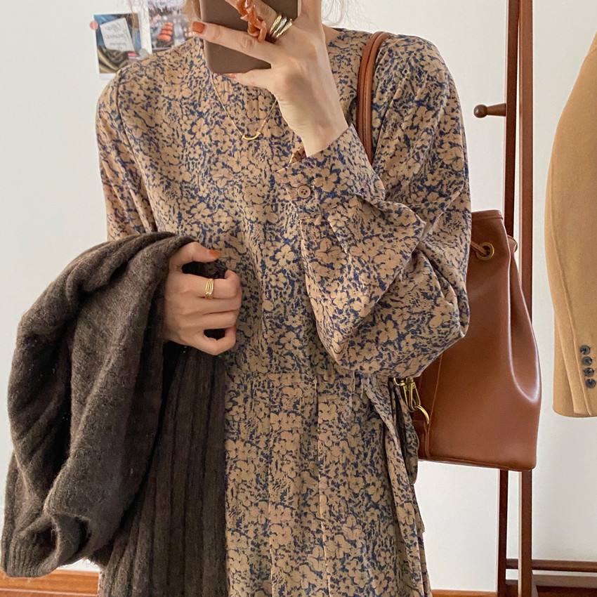 花柄ファッション 花模様シフォン優美ワンピース