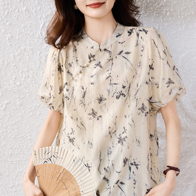 花柄ファッション 東洋風半袖ブラウス