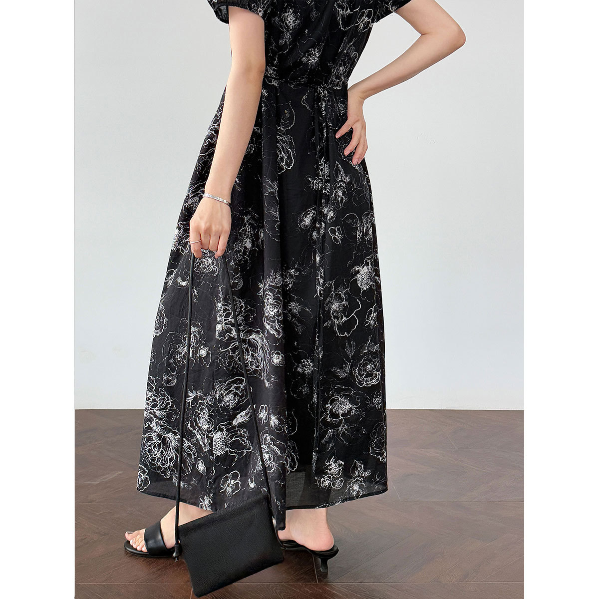 花柄ファッション Vネック花柄シャツワンピース