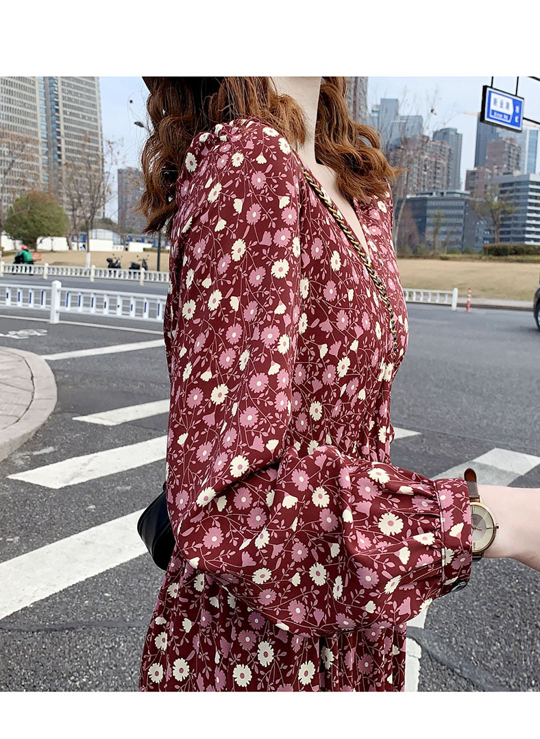 花柄ファッション 小花柄シフォンロング丈ワンピース