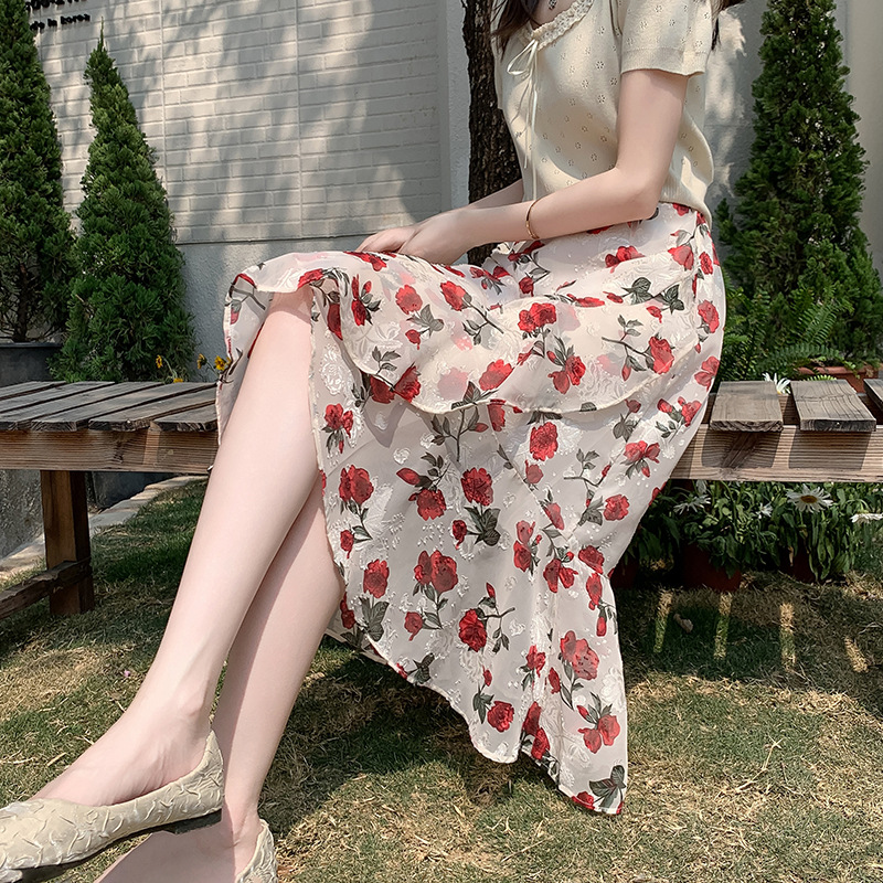 花柄ファッション 華やか花柄ロングフレアースカート