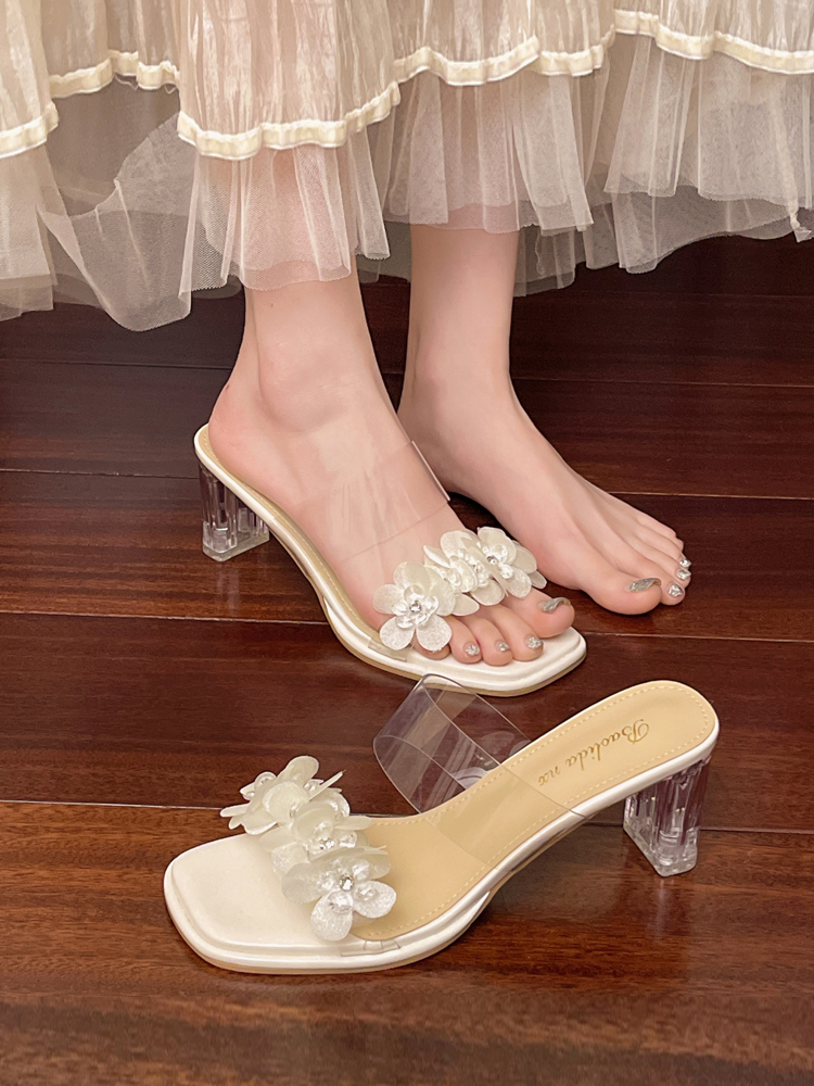 花柄ファッション クリアヒール お花モチーフサンダル
