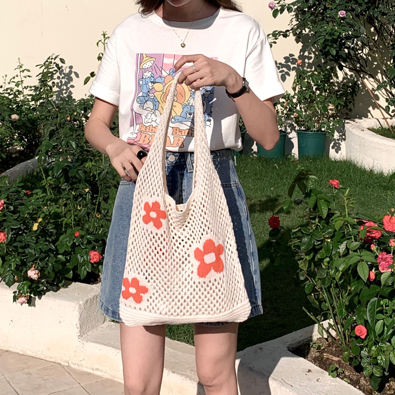 花柄ファッション メッシュ編み花柄トートバッグ