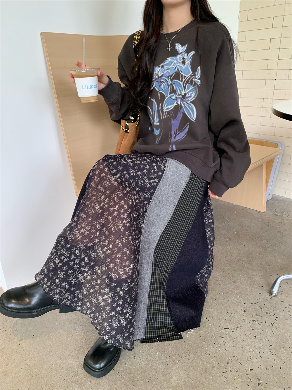 花柄ファッション パッチワーク花柄ロングスカート