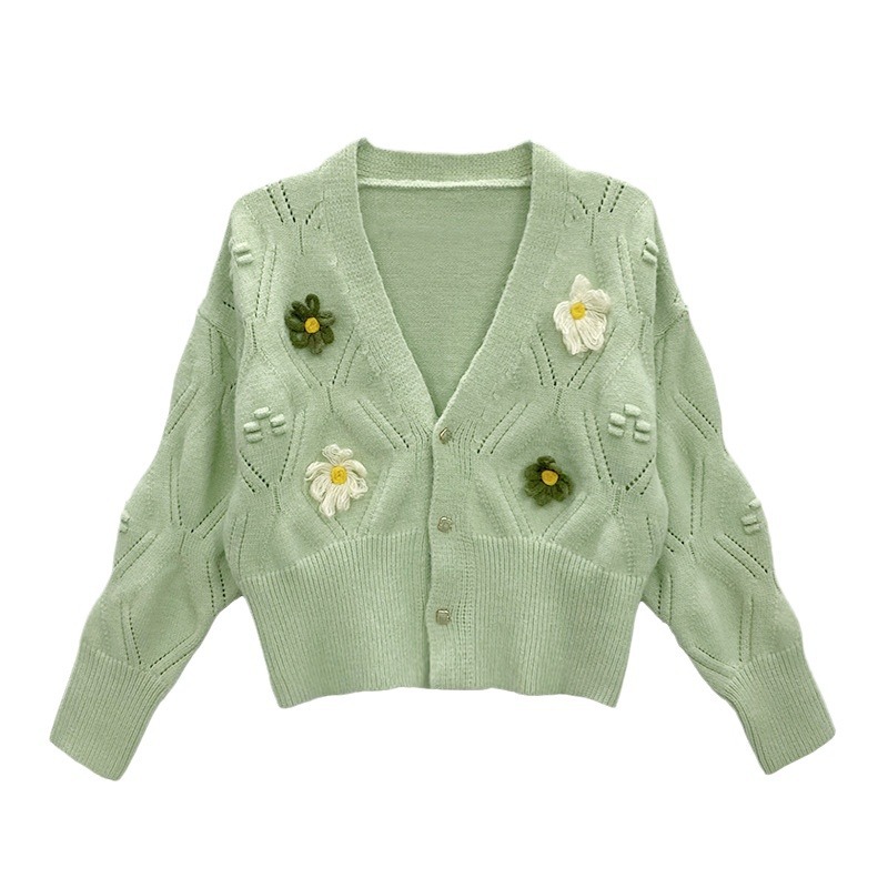 花柄ファッション デイジー刺繍付き春風ニットカーディガン