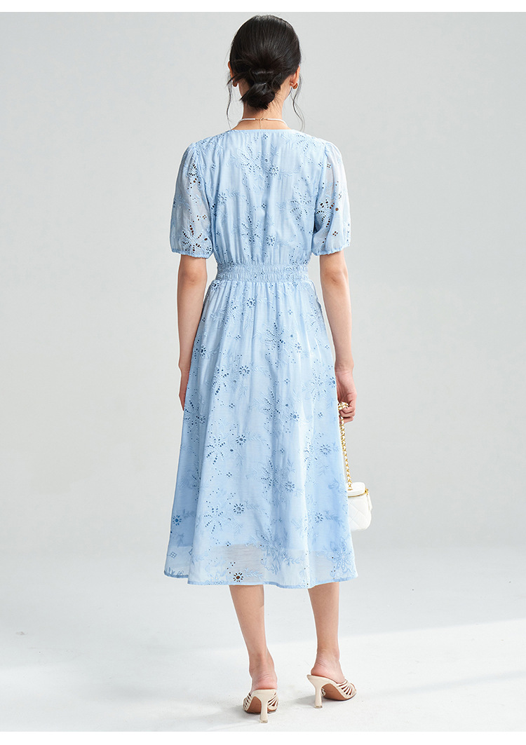 花柄ファッション 優美な刺繍入り花柄シフォンワンピース