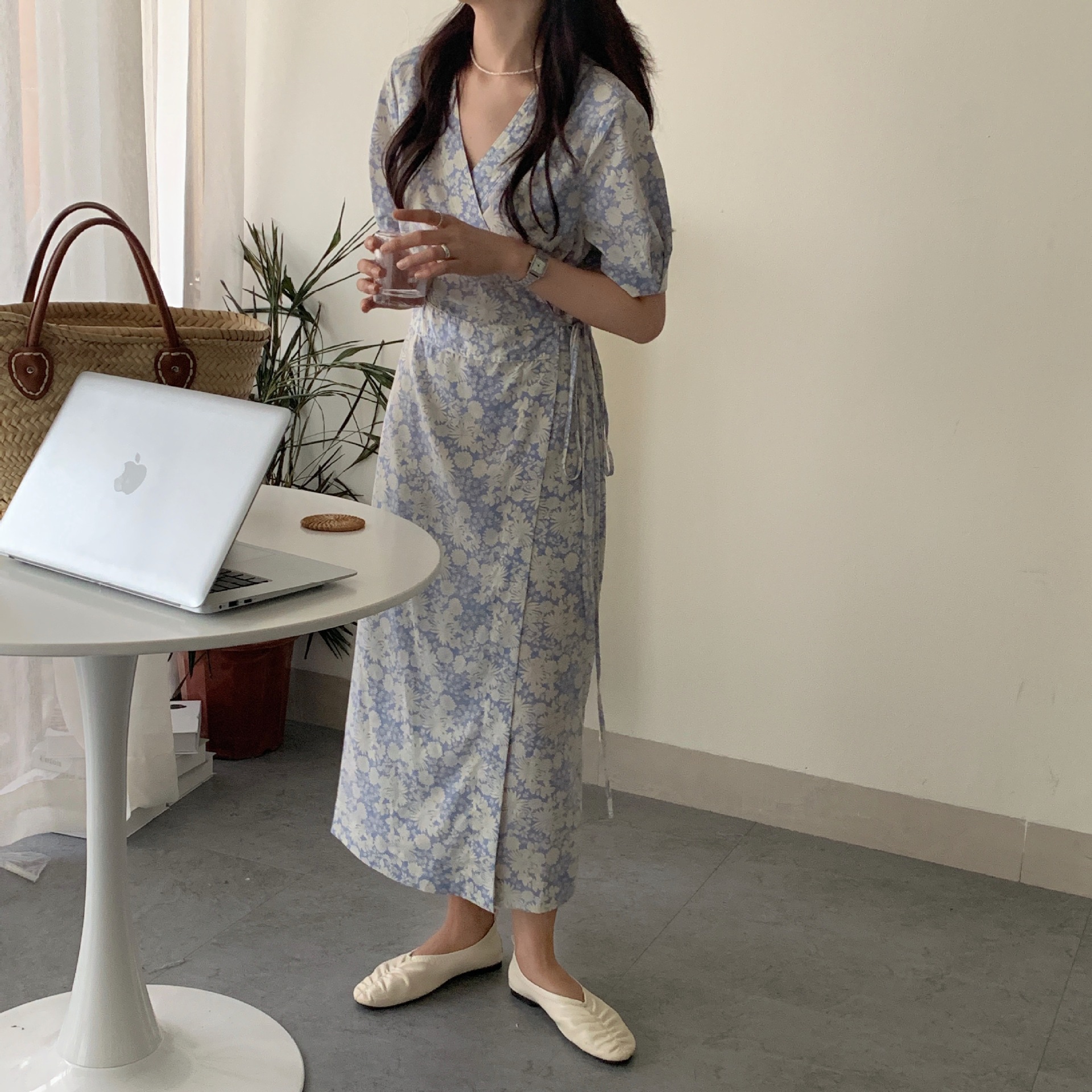 花柄ファッション 花模様ドレープワンピース