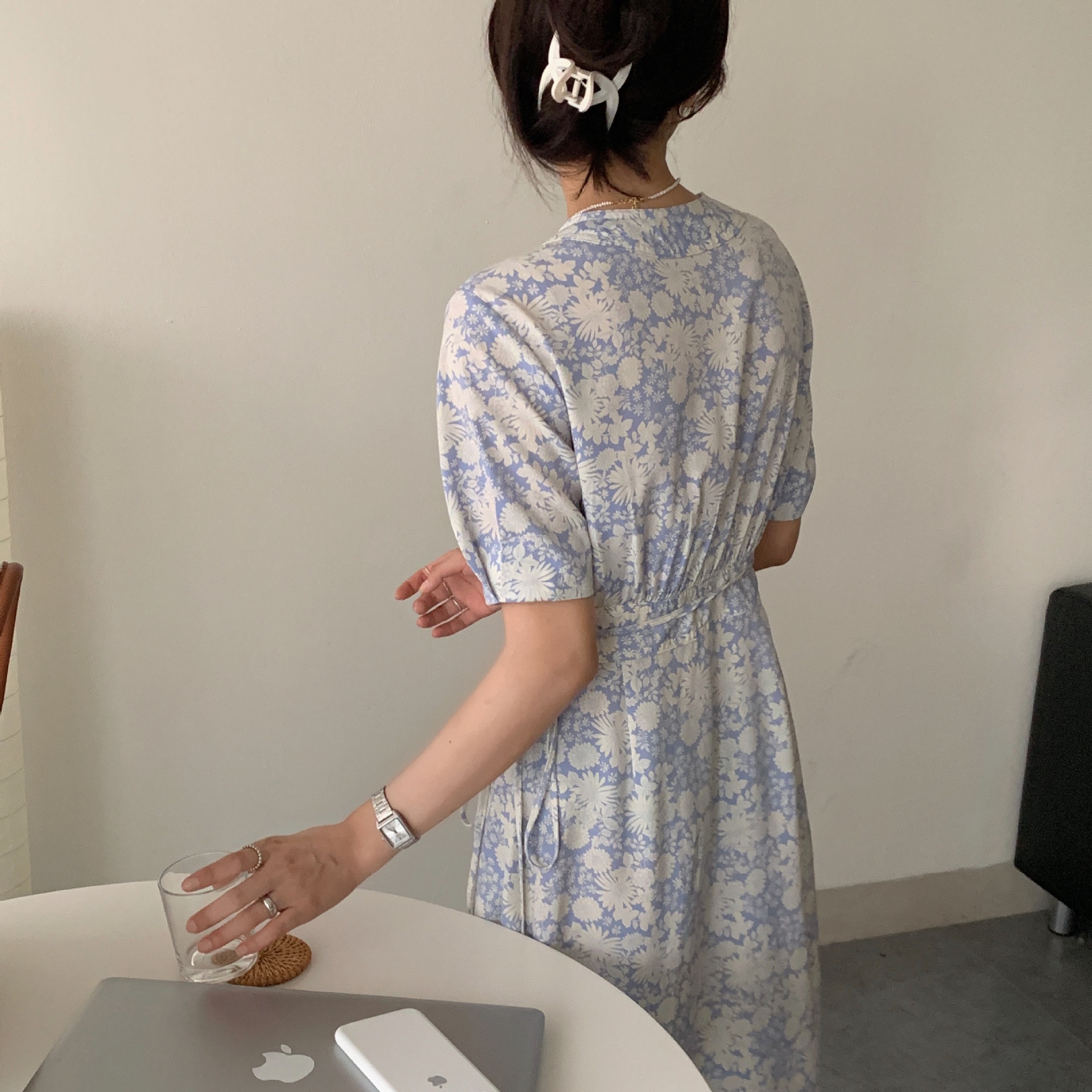 花柄ファッション 花模様ドレープワンピース