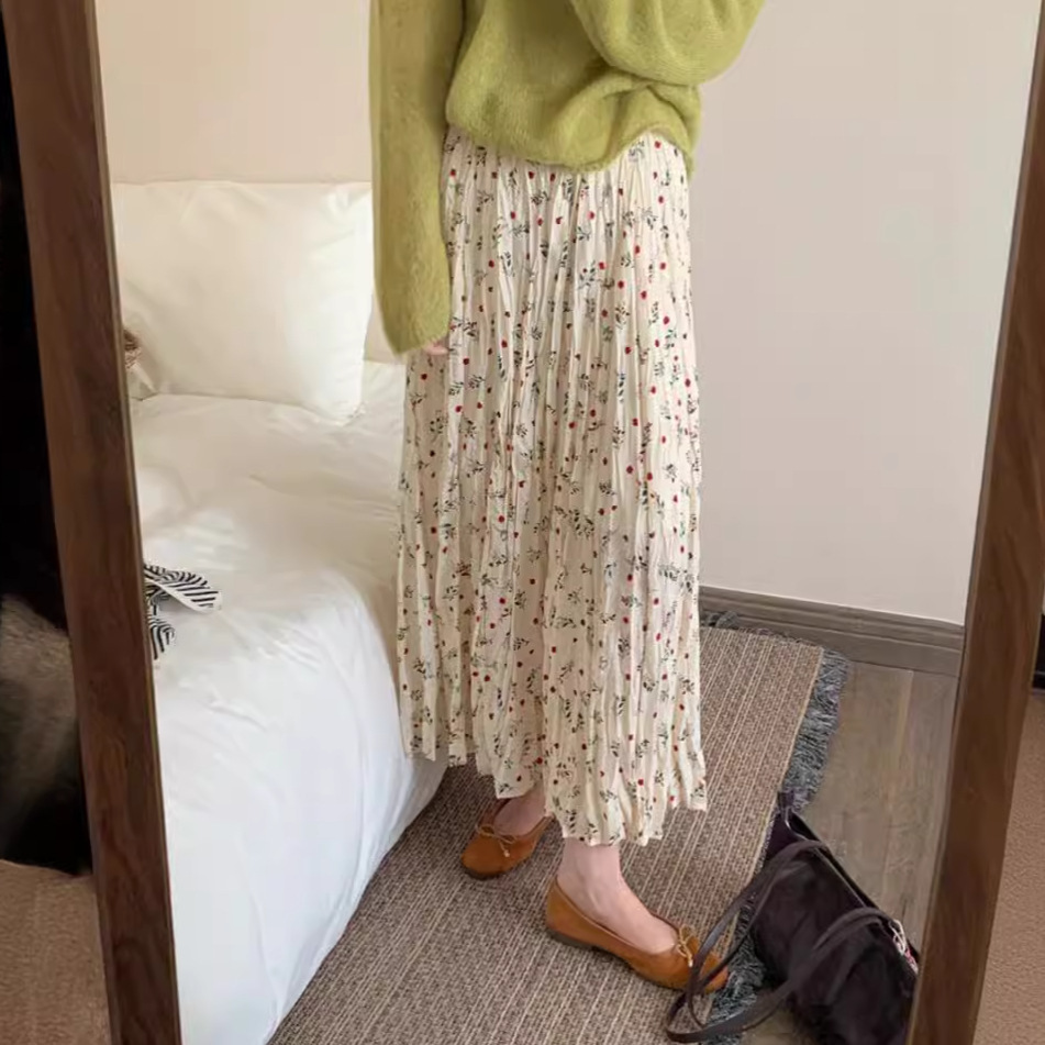 花柄ファッション 小花柄プリーツロングスカート