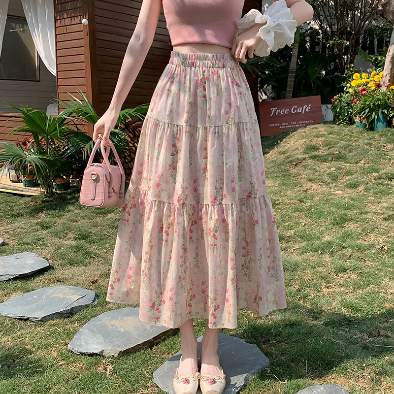 花柄ファッション ティアードデザイン 花柄ロングスカート