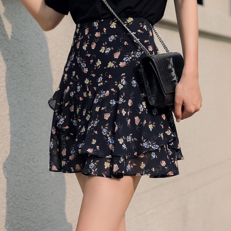 花柄ファッション フリルデザイン 花柄シフォンミニスカート