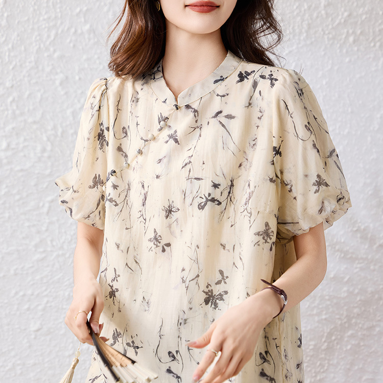 花柄ファッション 東洋風半袖ブラウス