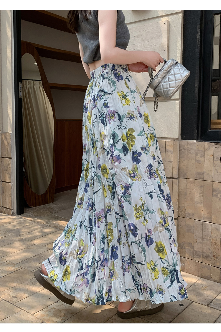 花柄ファッション 華やか花模様プリーツロングスカート