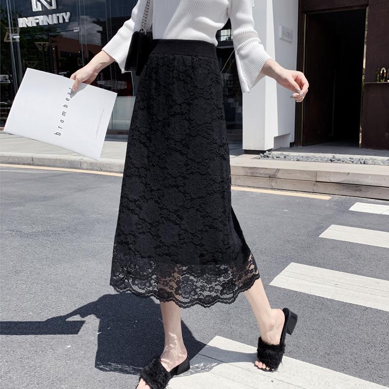 花柄ファッション 繊細レース編み上品ミディスカート