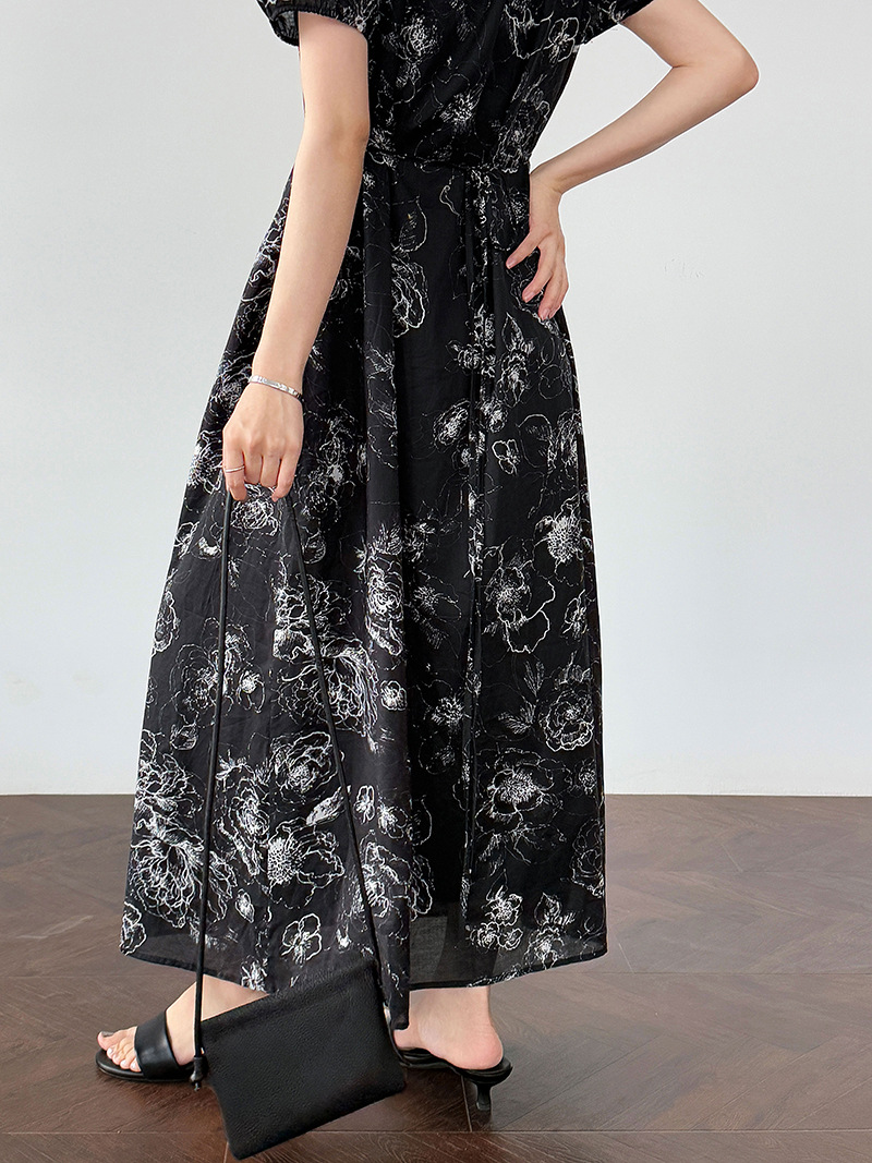 花柄ファッション Vネック花柄シャツワンピース