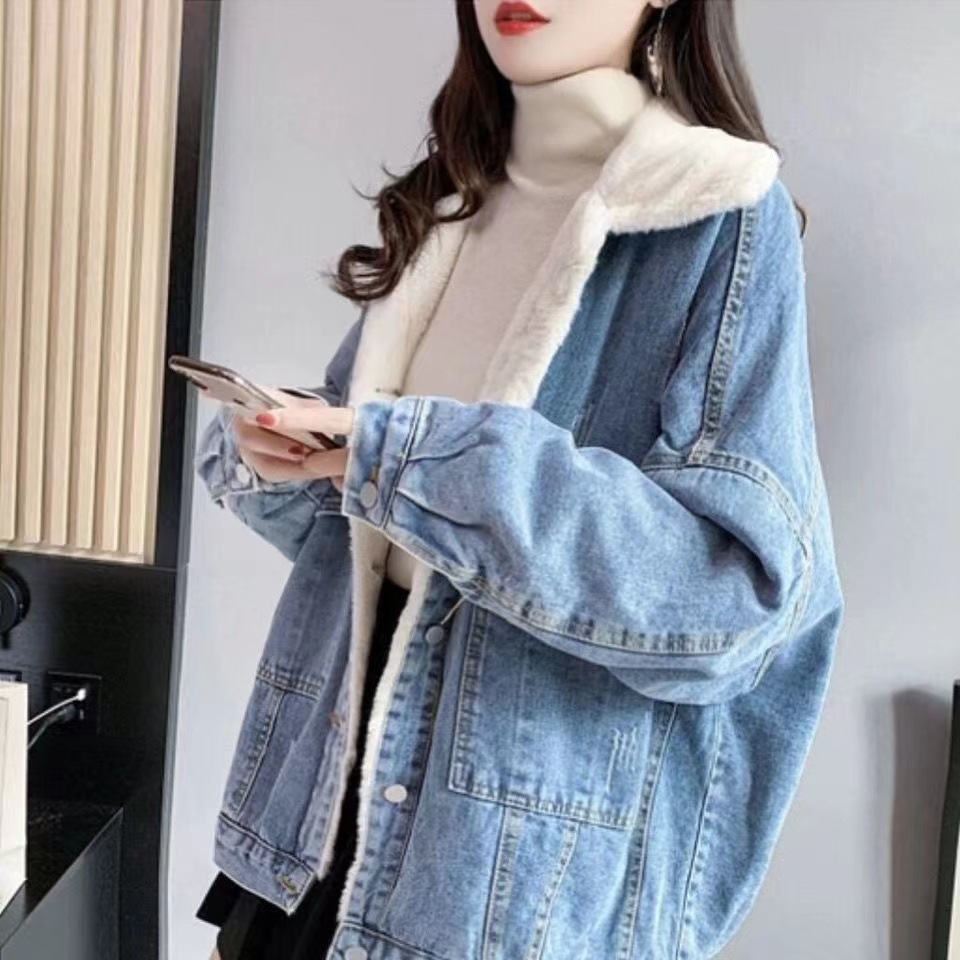 デニムファッション ふわもこ裏ボア付きデニムジャケット