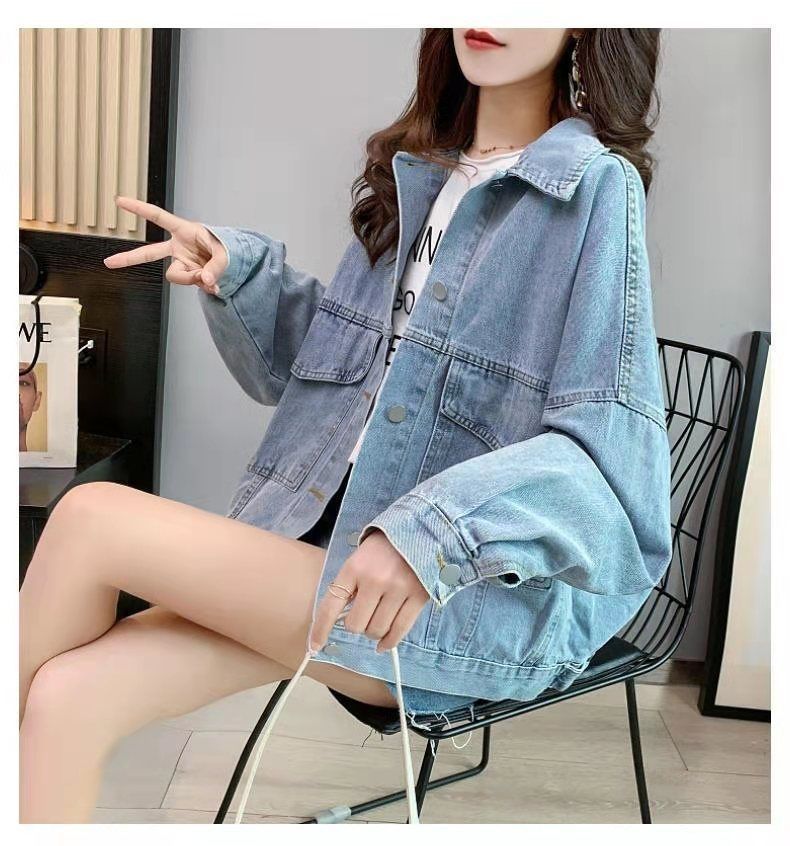 デニムファッション ロゴ入り大きめデニムジャケット