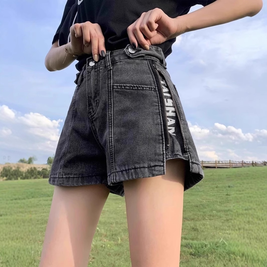 デニムファッション ファスナー付き機能的デニムショートパンツ