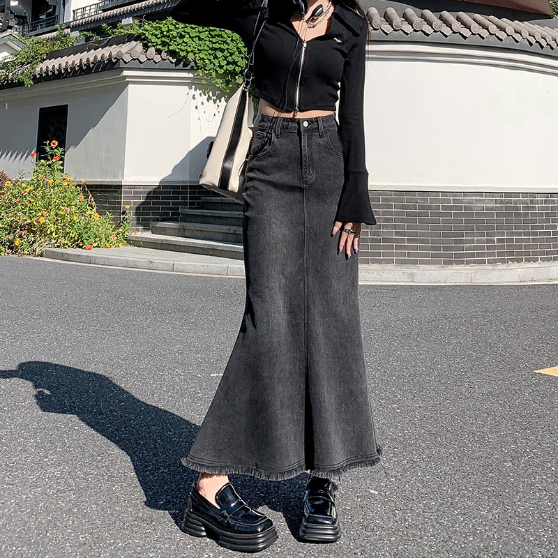 デニムファッション ロング丈マーメイドデニムスカート