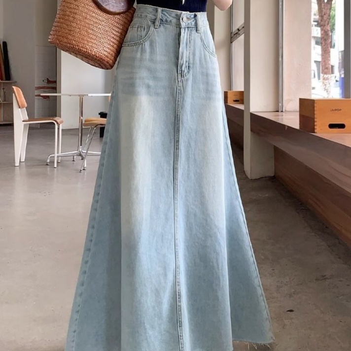 デニムファッション フレア広がり美シルエットロングスカート