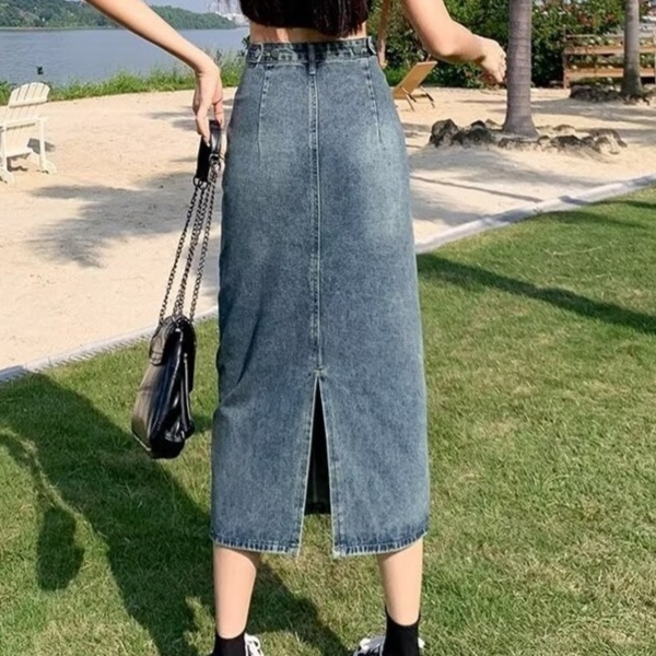 デニムファッション ロング丈ミディデニムスカート