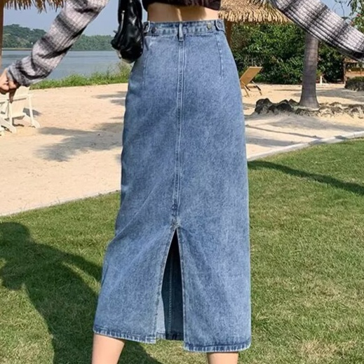 デニムファッション ロング丈ミディデニムスカート