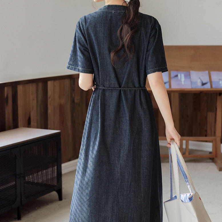 デニムファッション ゆったりシルエット 前開きデニムワンピース