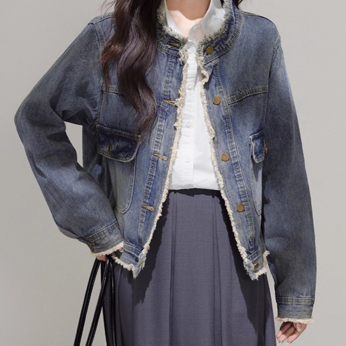 デニムファッション ヴィンテージ風フリンジデニムジャケット