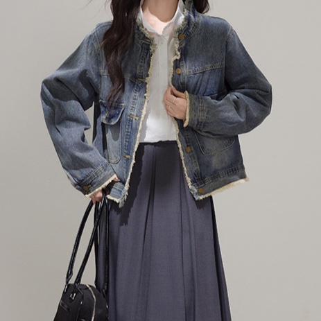 デニムファッション ヴィンテージ風フリンジデニムジャケット
