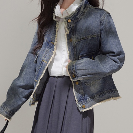 デニムファッション ヴィンテージ風フリンジデニムジャケット