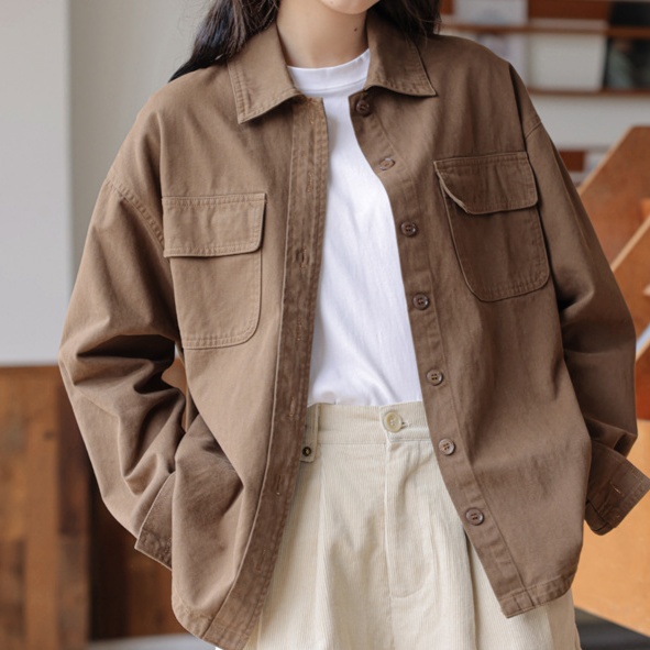 デニムファッション ゆったりワークシャツジャケット