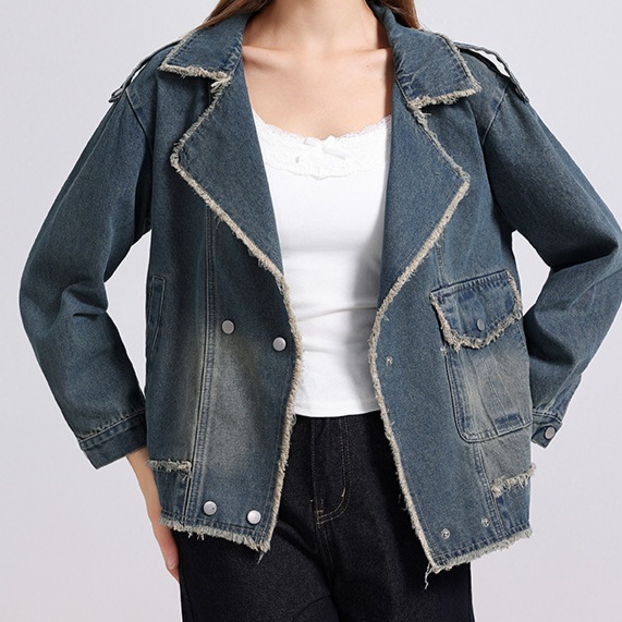 デニムファッション 裾フリンジ加工 モダンデニムジャケット