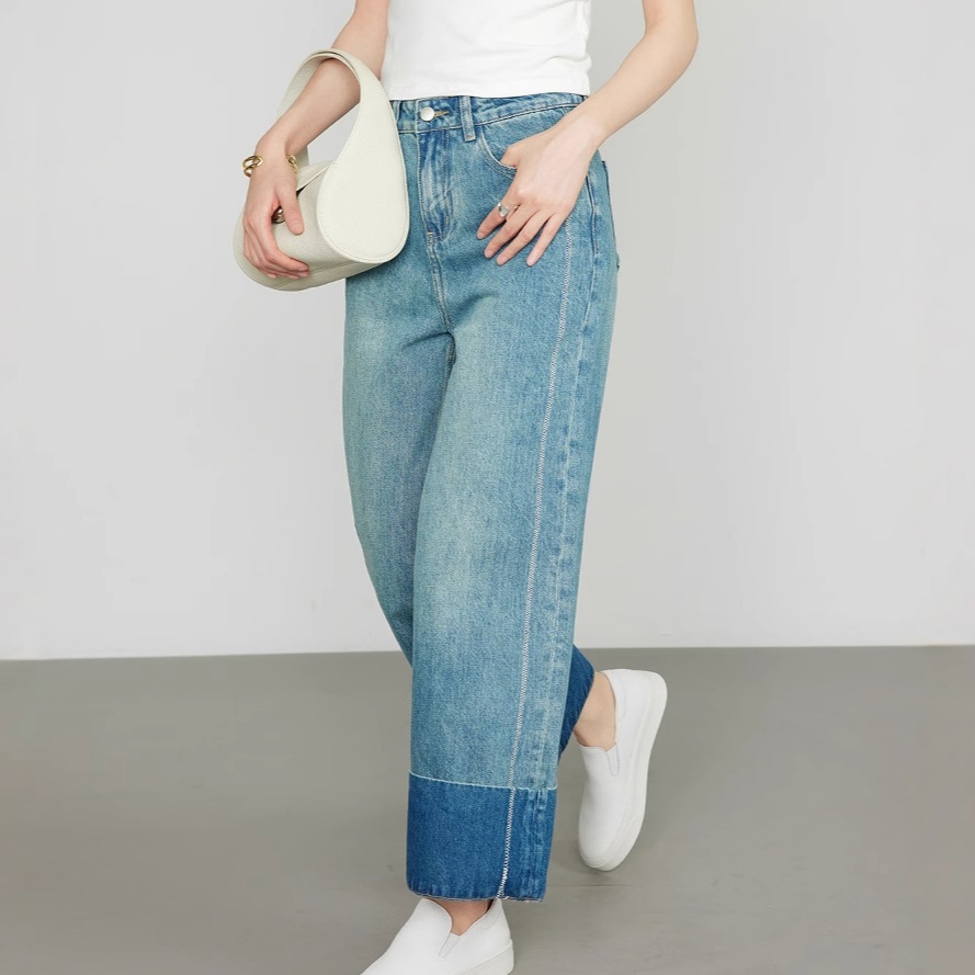 デニムファッション 裾切替え ワイドシルエット デニム