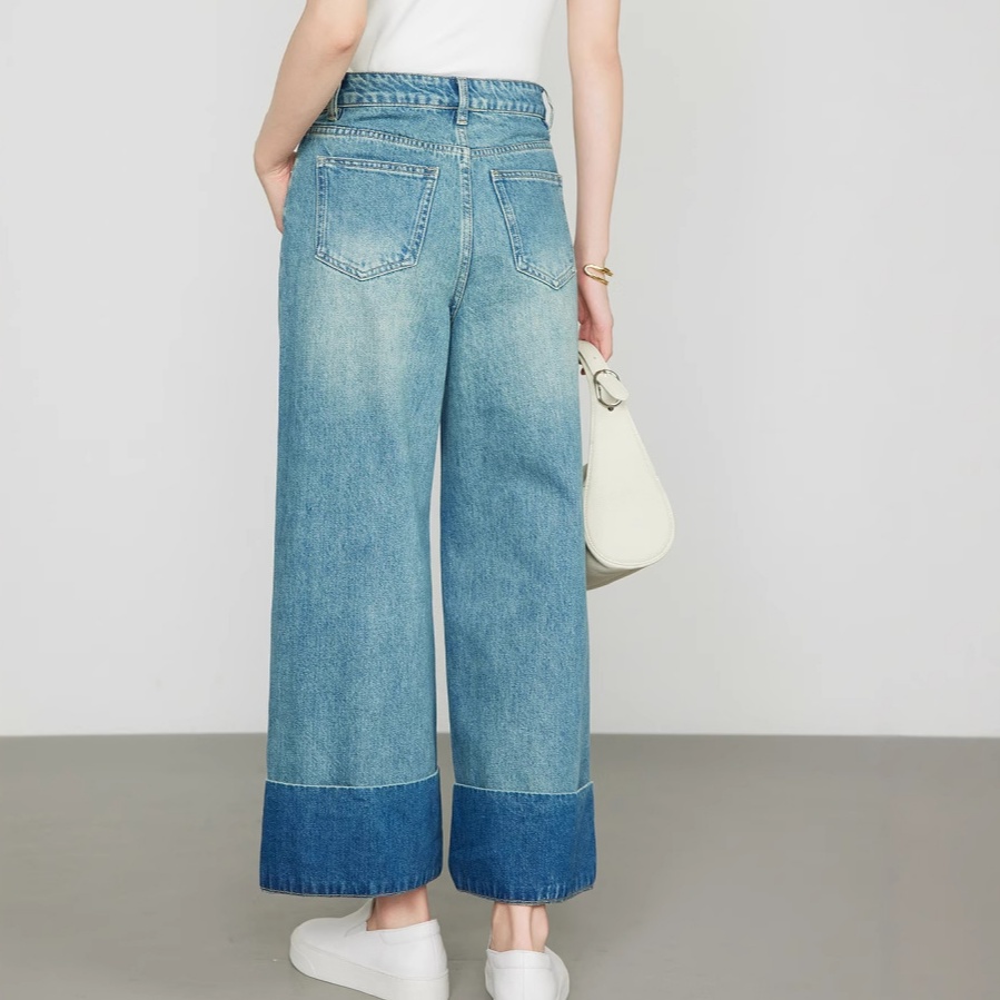 デニムファッション 裾切替え ワイドシルエット デニム