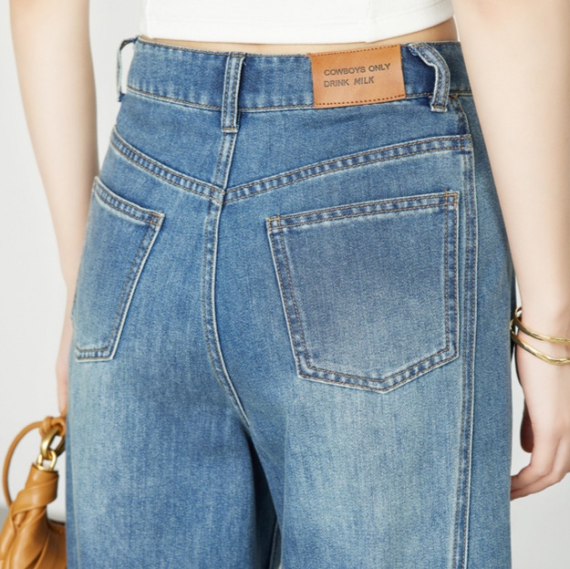 デニムファッション フリンジ裾ワイドデニムパンツ