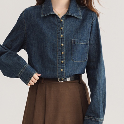デニムファッション 上品シルエット デニムシャツ