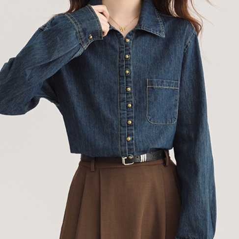 デニムファッション 上品シルエット デニムシャツ