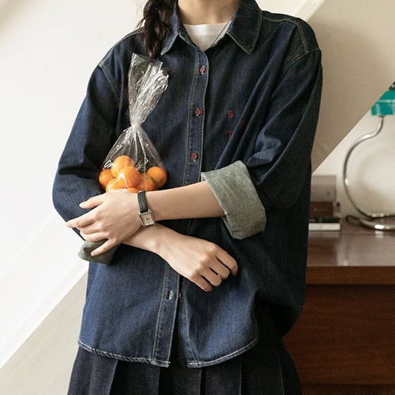 デニムファッション こなれ感たっぷり ゆったりデニムシャツ