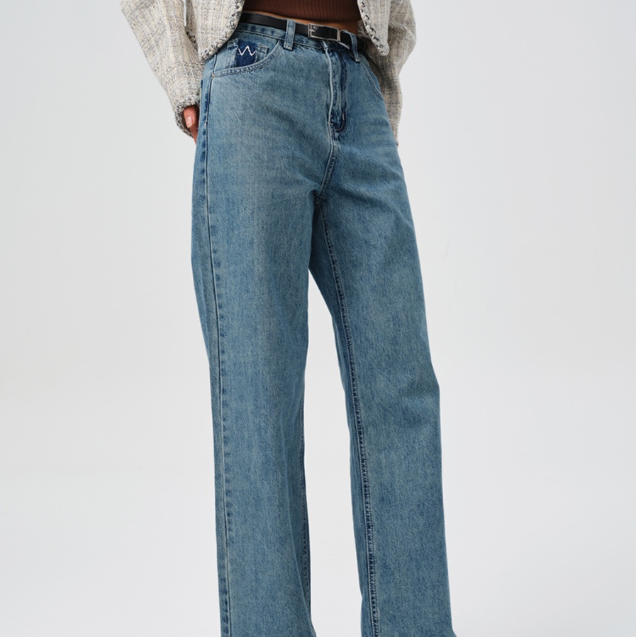 デニムファッション クラシックストレートデニムパンツ