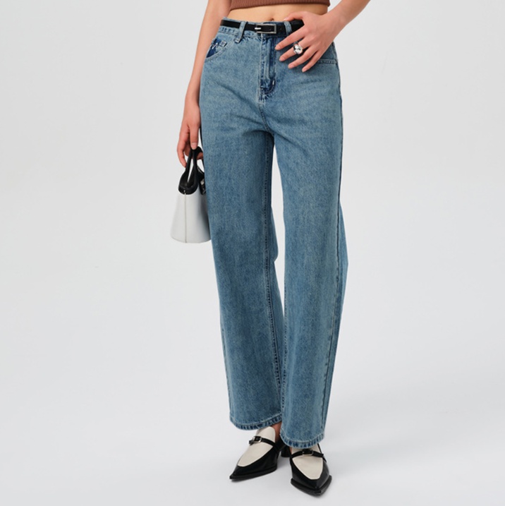デニムファッション クラシックストレートデニムパンツ