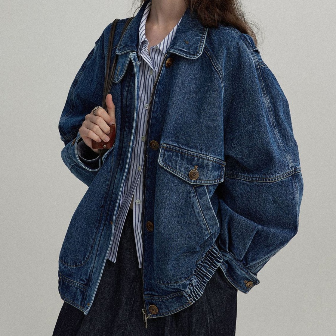 デニムファッション ゆったりシルエット デニム作業着風ジャケット