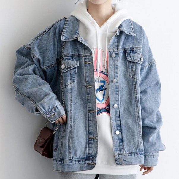 デニムファッション 重ね着風ゆったりデニムジャケット