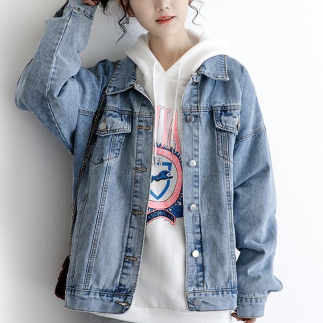 デニムファッション 重ね着風ゆったりデニムジャケット