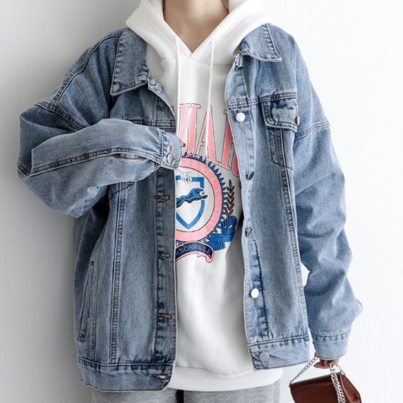 デニムファッション 重ね着風ゆったりデニムジャケット